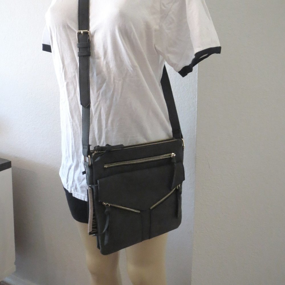 Violet Ray Crossbody Black Micro Suede Travel Bag Handbag